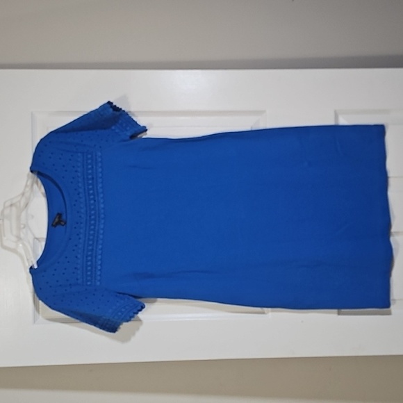 Talbots Dresses & Skirts - Talbot’s Short Sleeve Lace Trim Interlock Cotton Shift Dress Blue Size Petite M